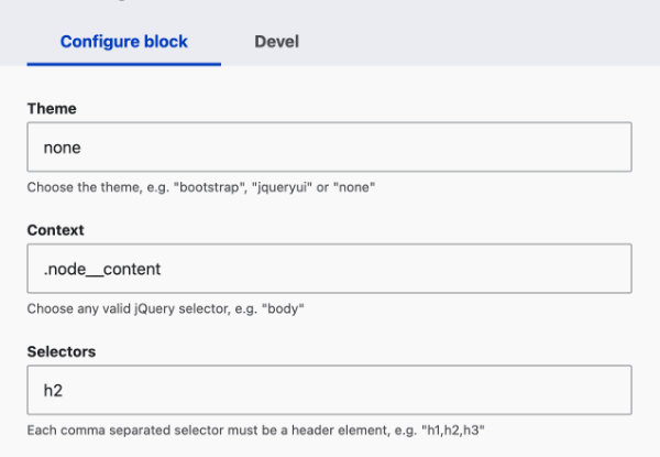 configurar bloque de Tocify